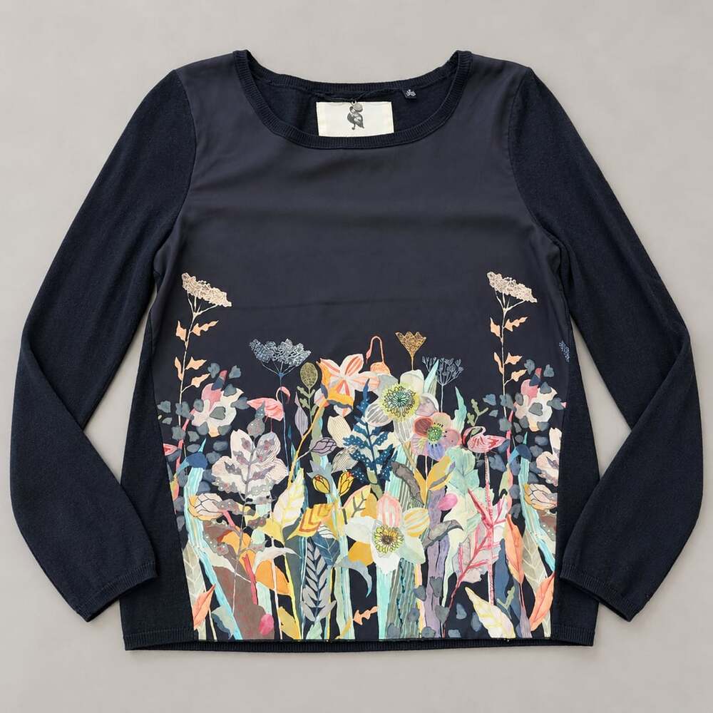 Anthropologie Michelle Morin Flamingo Garden Size M Floral Knit Sweater (p1)